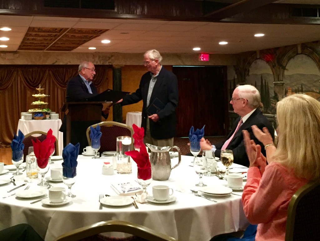 State Senator Steve Cassano congratulates Robert Lessard.